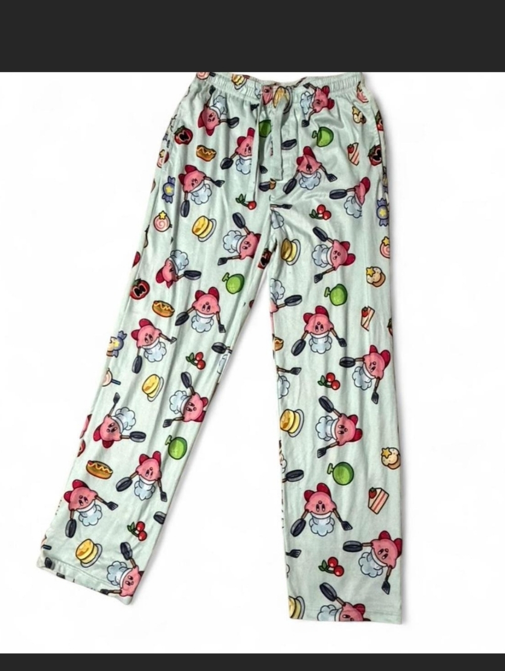 Kirby Chef Nintendo Mint Green Pattern Pajama Drawstring Pants Small Unisex